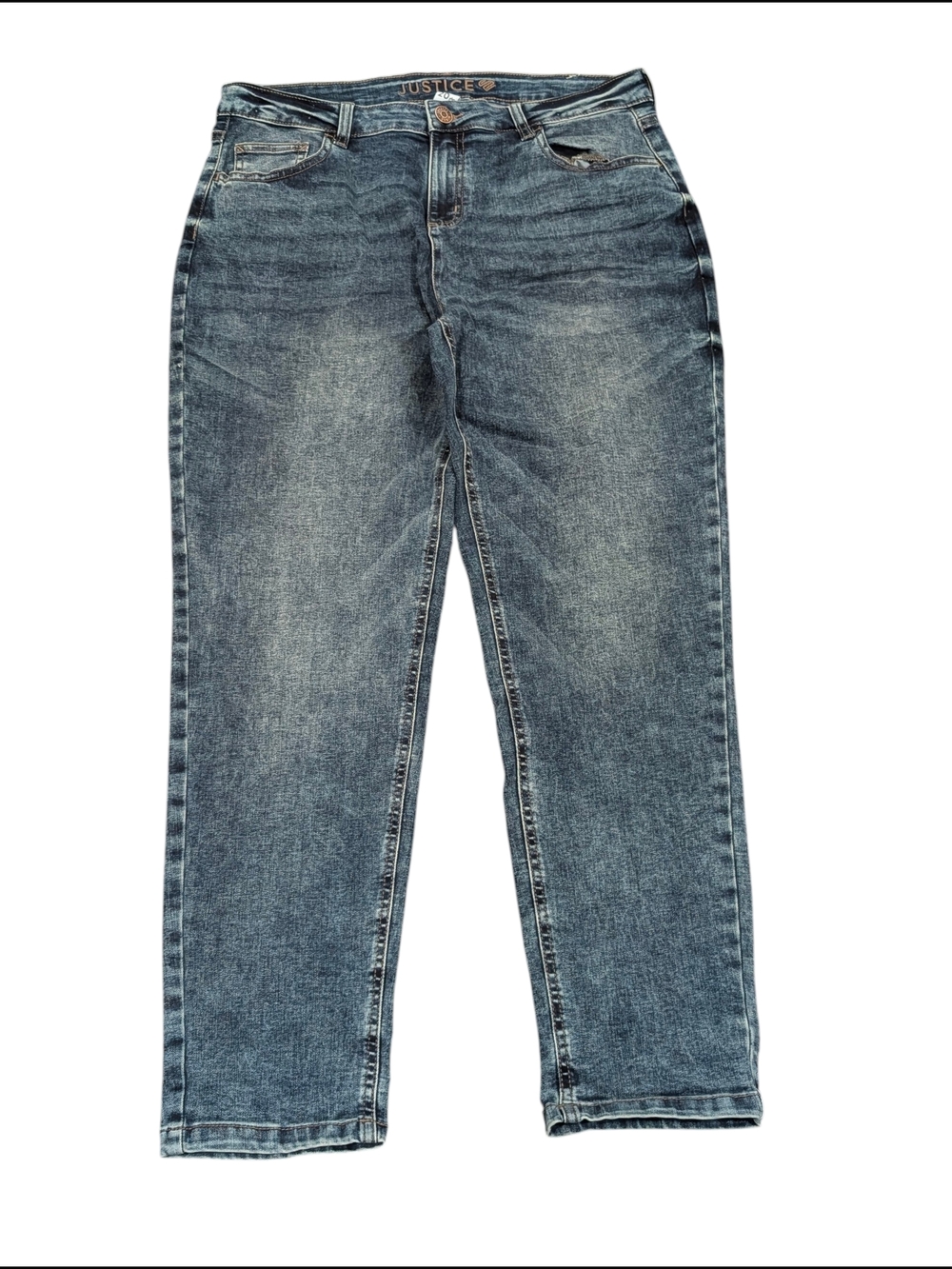 Justice Girls Blue Denim Slim Straight Jeans Heart Logo Size 20 Plus